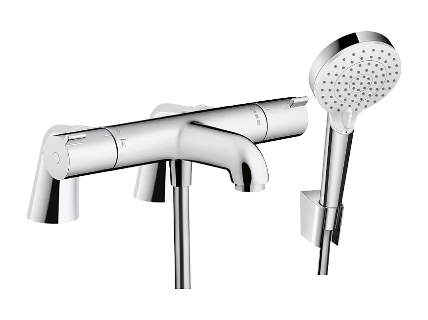 Pack mitigeur bain douche HANSGROHE Ecostat 1001 + douchette à main HANSGROHE Crometta avec colonnettes