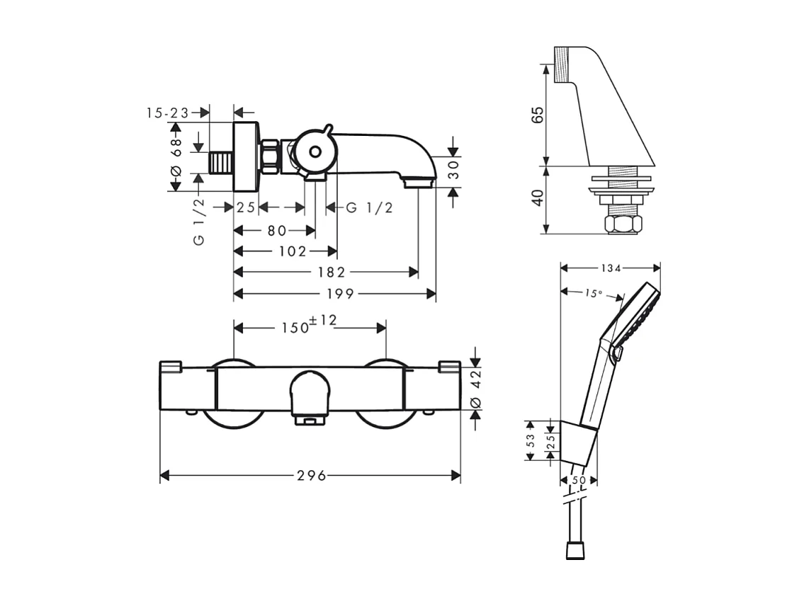 Pack mitigeur bain douche HANSGROHE Ecostat 1001 + douchette à main HANSGROHE Crometta avec colonnettes