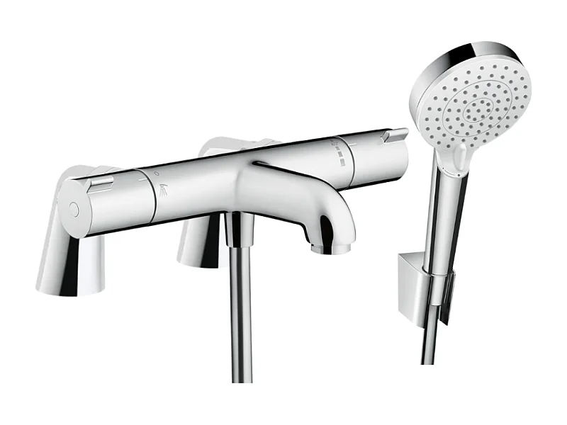 Pack mitigeur bain douche HANSGROHE Ecostat 1001 + douchette à main HANSGROHE Crometta avec colonnettes