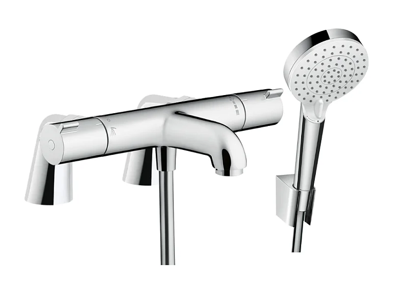 Pack mitigeur bain douche HANSGROHE Ecostat 1001 + douchette à main HANSGROHE Crometta avec colonnettes