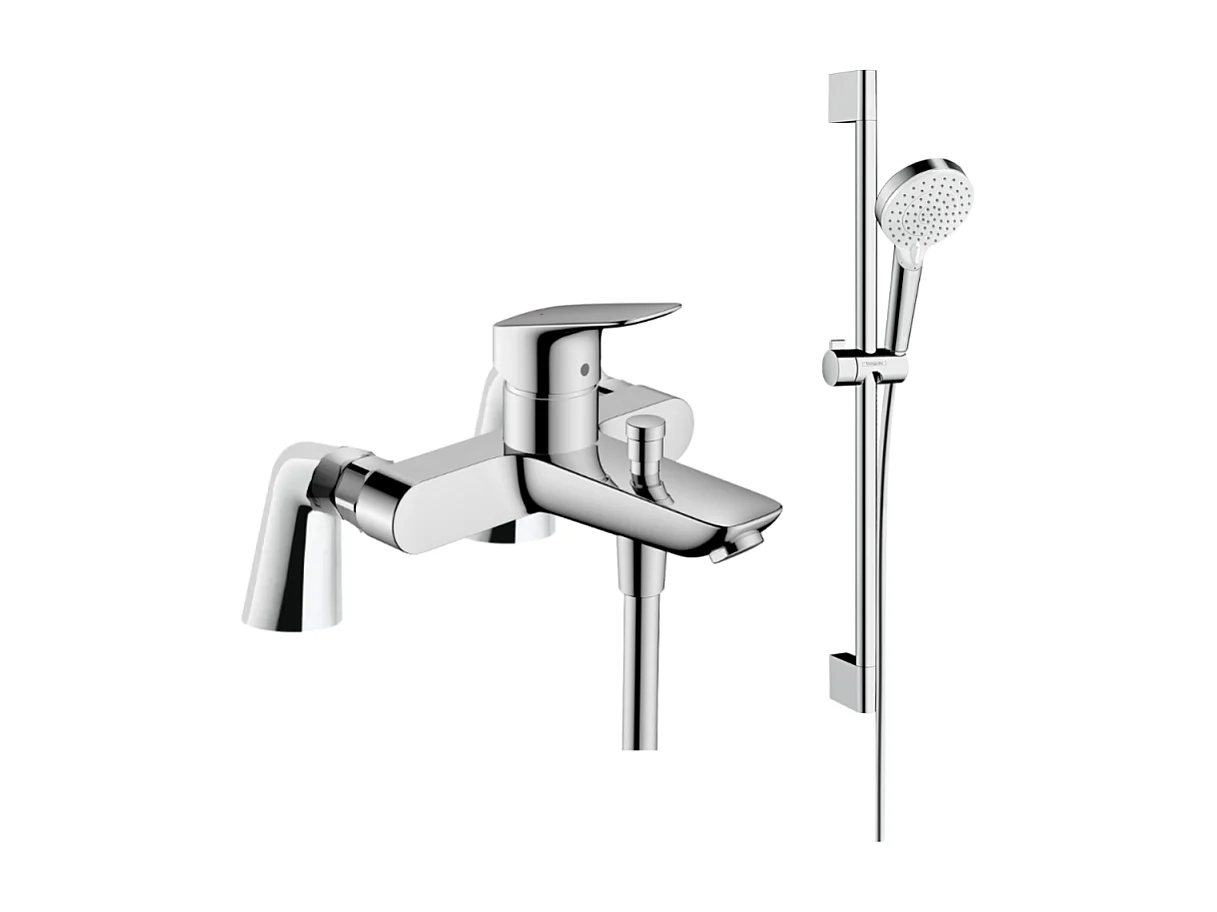 Pack mitigeur bain douche HANSGROHE Logis + ensemble de douche HANSGROHE Crometta chromé avec colonnettes
