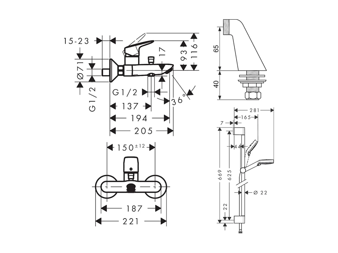 Pack mitigeur bain douche HANSGROHE Logis + ensemble de douche HANSGROHE Crometta chromé avec colonnettes