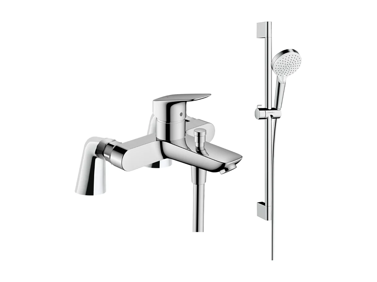 Pack mitigeur bain douche HANSGROHE Logis + ensemble de douche HANSGROHE Crometta chromé avec colonnettes