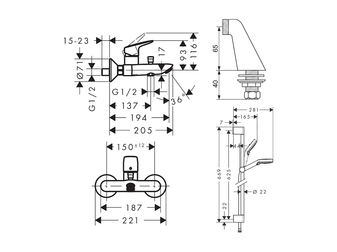 Pack mitigeur bain douche HANSGROHE Logis + ensemble de douche HANSGROHE Crometta chromé avec colonnettes