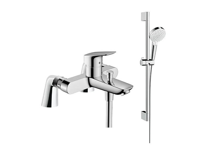 Pack mitigeur bain douche HANSGROHE Logis + ensemble de douche HANSGROHE Crometta chromé avec colonnettes