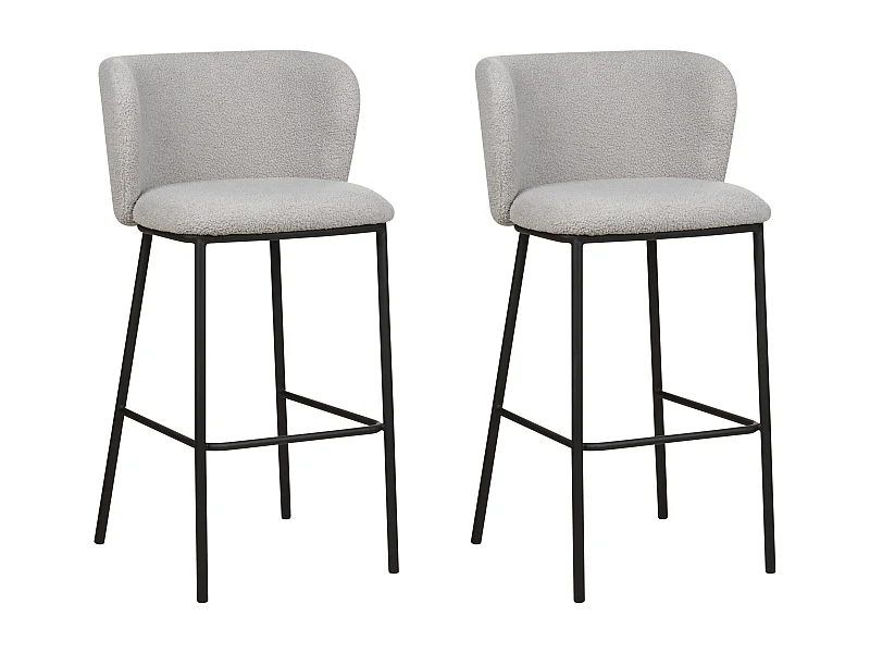 Lot de 2 chaises de bar MINA Bouclé Gris clair