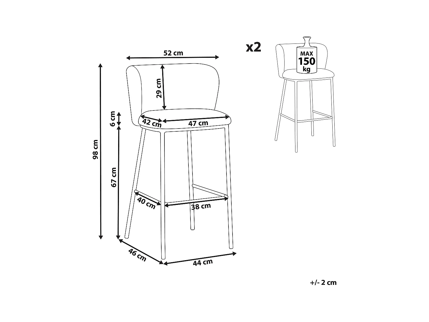 Lot de 2 chaises de bar MINA Bouclé Gris clair