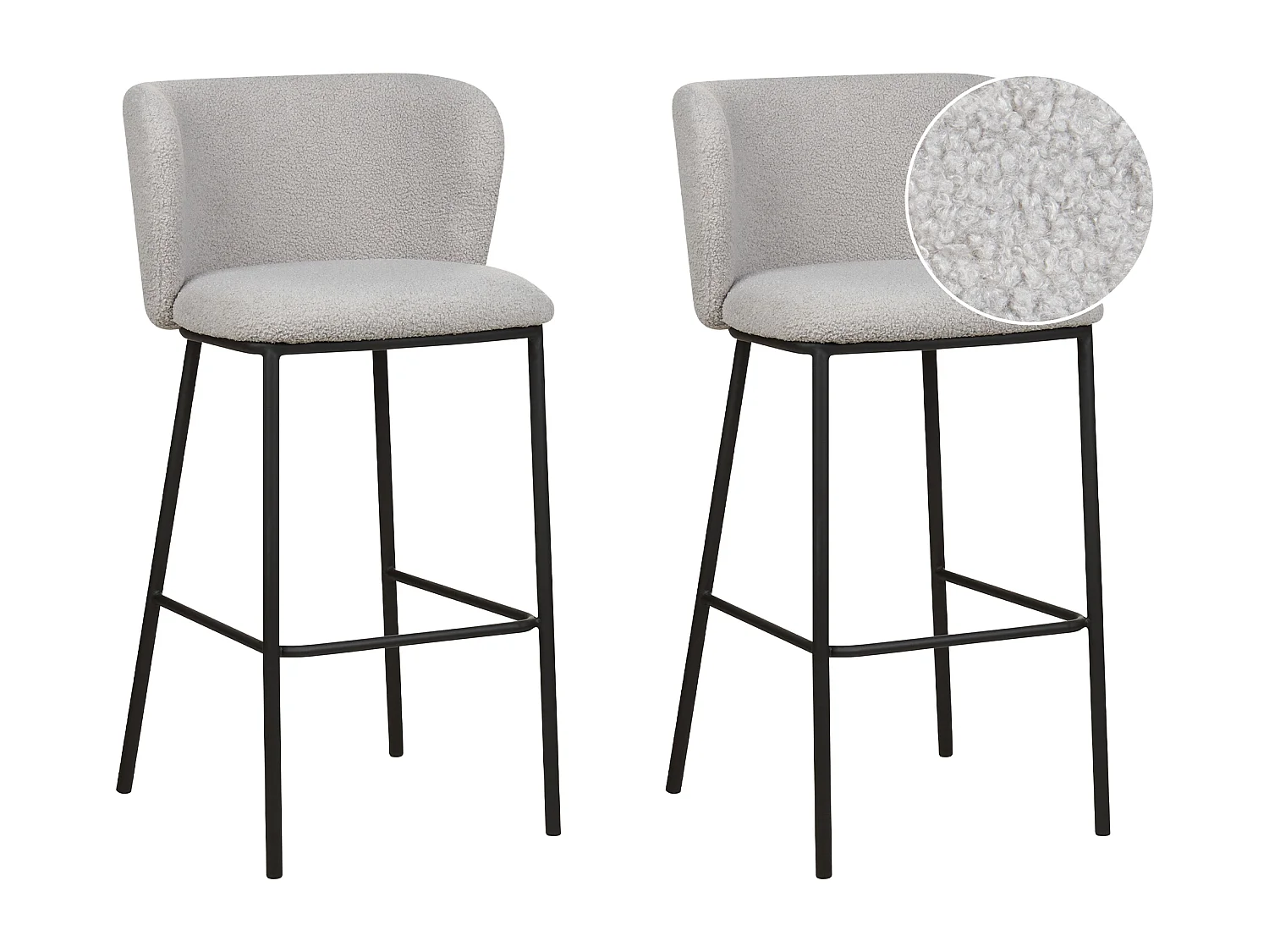 Lot de 2 chaises de bar MINA Bouclé Gris clair