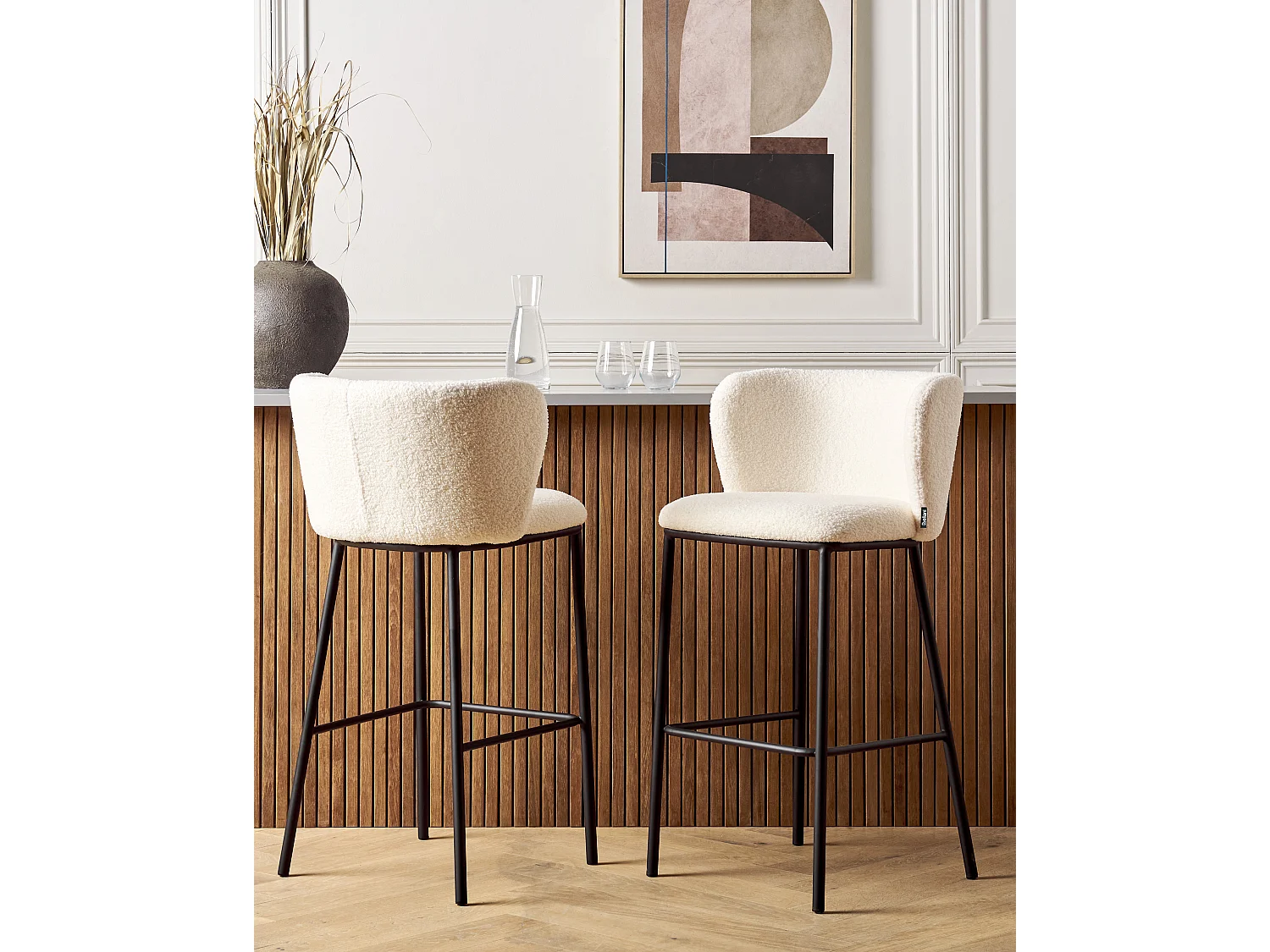 Lot de 2 chaises de bar MINA Bouclé Blanc