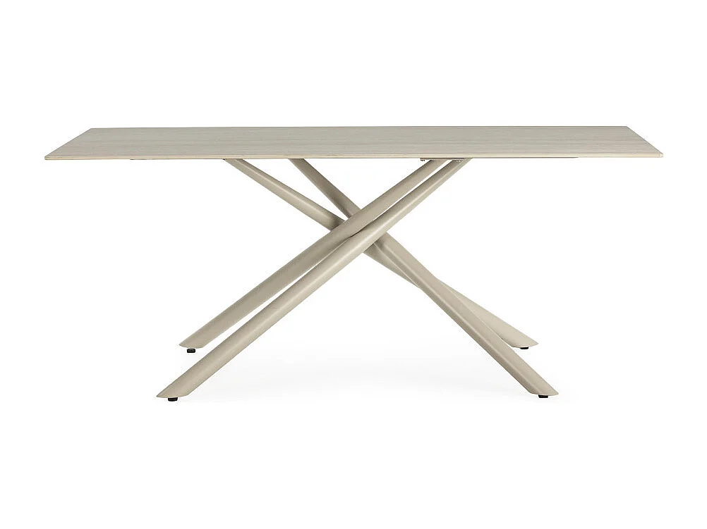 Vika - Table à manger 8 places en céramique et métal - Beige