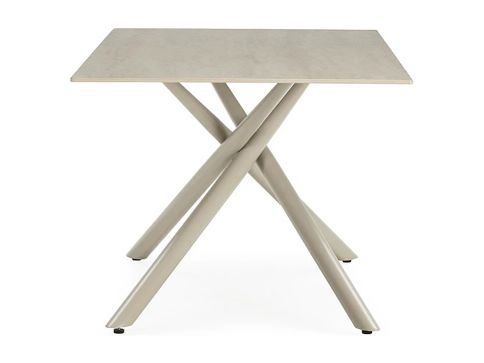 Vika - Table à manger 8 places en céramique et métal - Beige