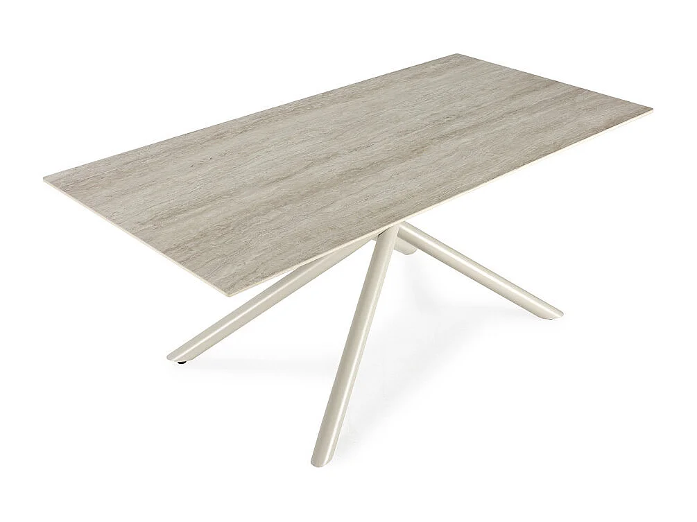 Vika - Table à manger 8 places en céramique et métal - Beige