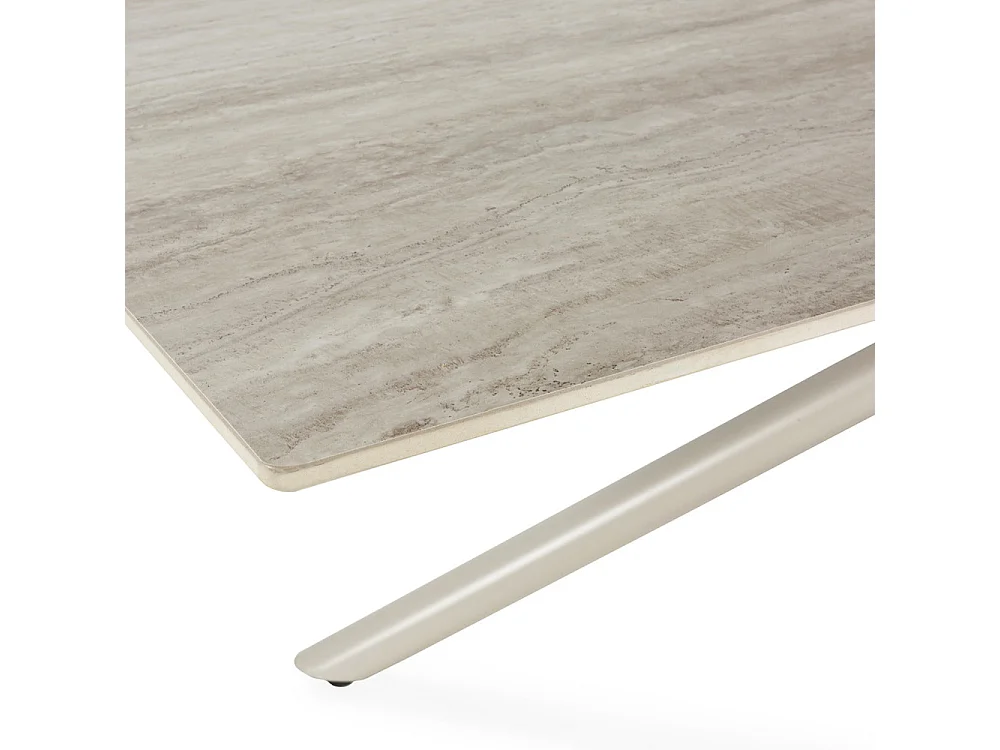 Vika - Table à manger 8 places en céramique et métal - Beige