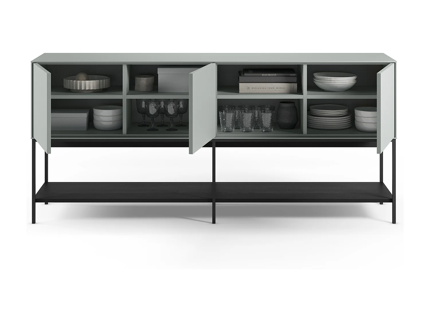 Noxa - Buffet 3 portes en bois et métal L180cm - Vert amande