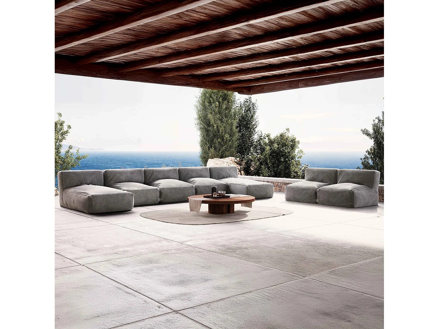 Salon de jardin modulable 7 places avec 2 méridiennes gris - Mixi