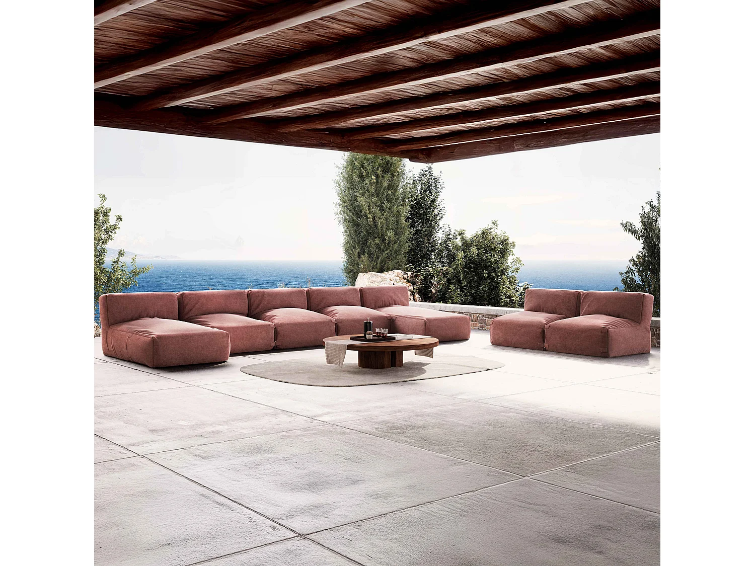 Salon de jardin modulable 7 places avec 2 méridiennes terracotta - Mixi