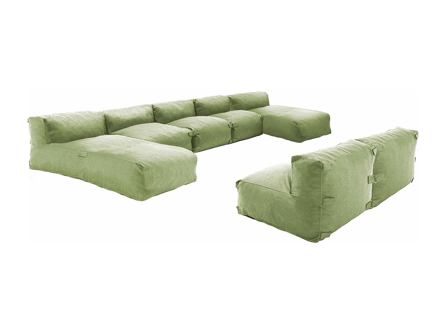 Salon de jardin modulable 7 places avec 2 méridiennes vert cactus - Mixi