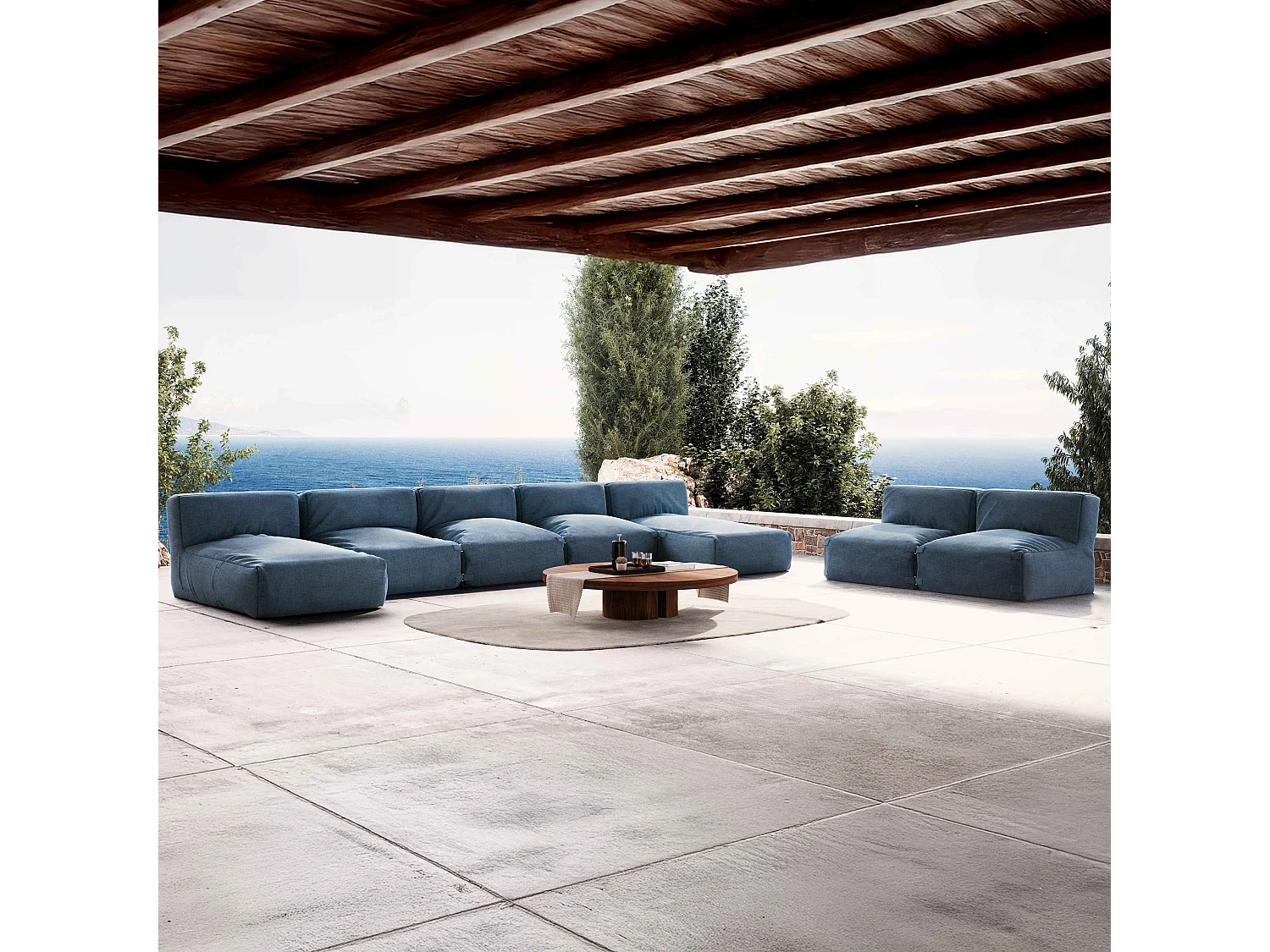 Salon de jardin modulable 7 places avec 2 méridiennes bleu pacific - Mixi