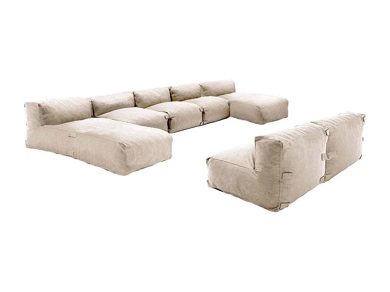 7-zits modulair tuinmeubel met 2 beige ligbedden