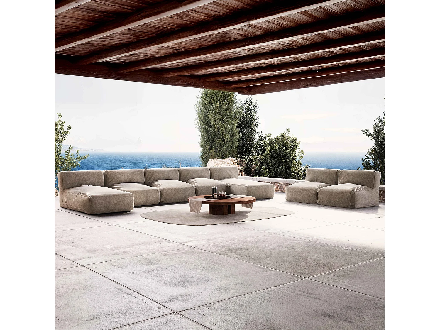 Salon de jardin modulable 7 places avec 2 méridiennes beige - Mixi