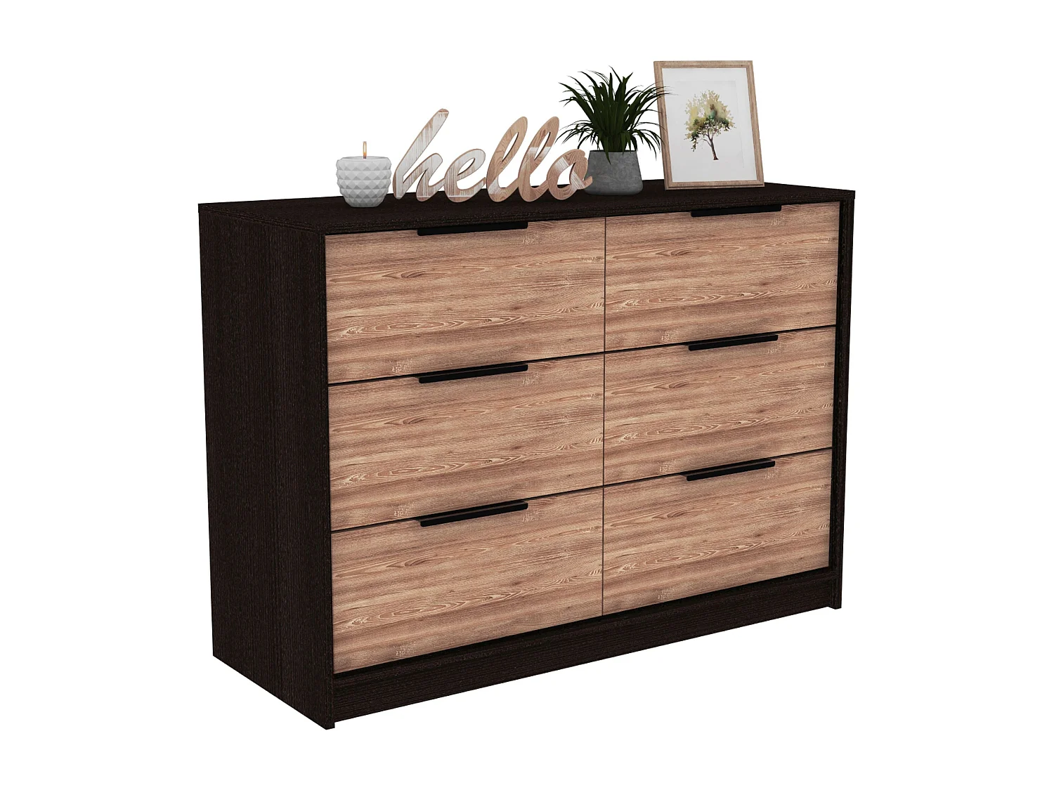 Cassettiera Kaia in melamina con 4 cassetti con guide metalliche e 2 armadietti inferiori, multicolore, 77.6 cm X 107 cm X 41.3 cm