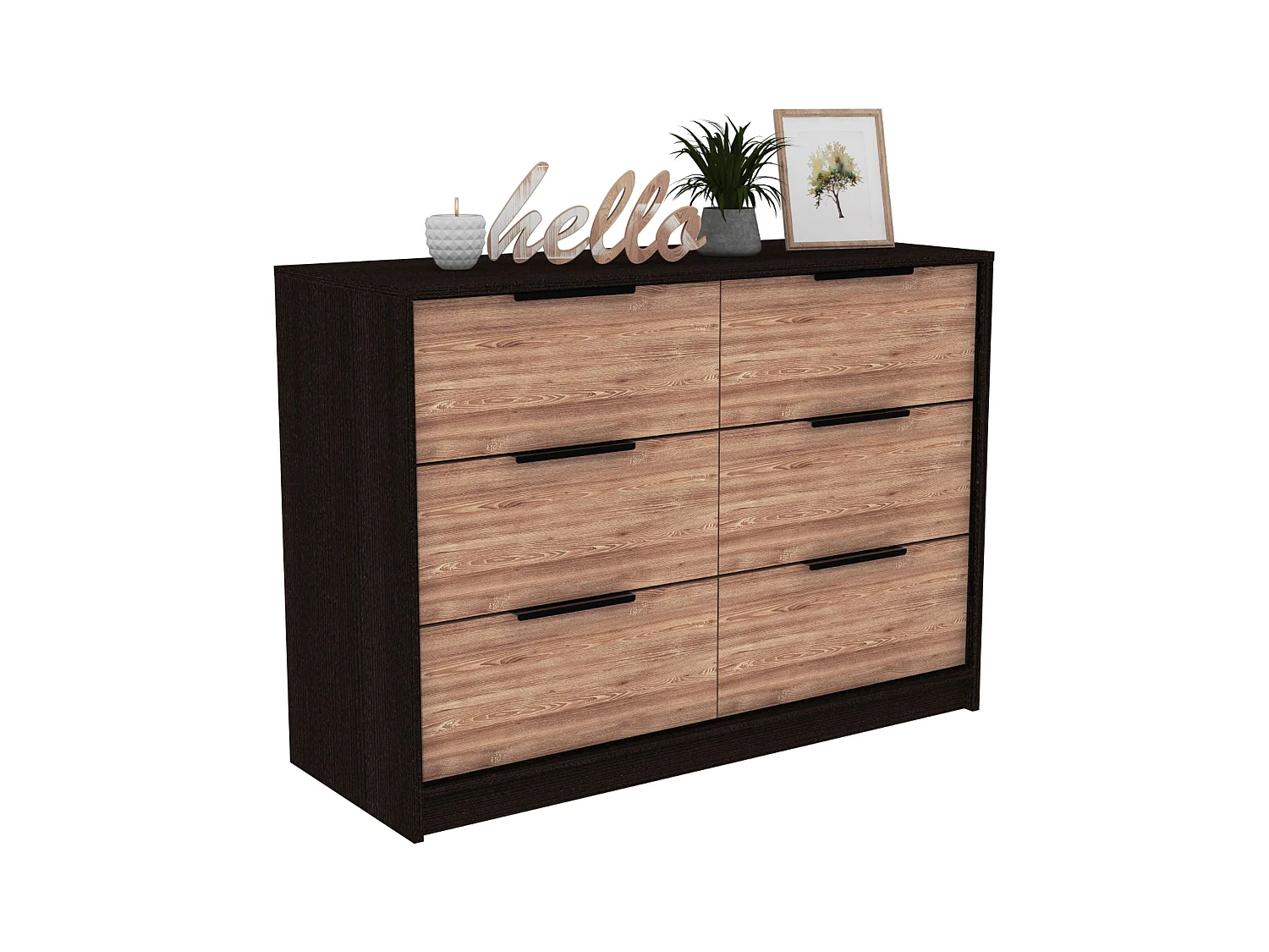 Commode Kaia en mélaminé avec 4 tiroirs avec rails métalliques et 2 meubles bas, multicolore, 77.6 cm X 107 cm X 41.3 cm
