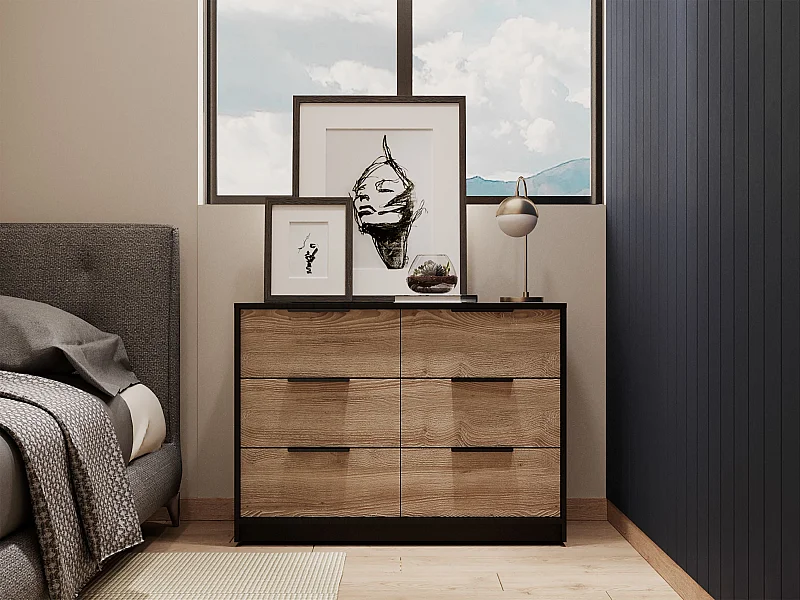 Commode Kaia en mélaminé avec 4 tiroirs avec rails métalliques et 2 meubles bas, multicolore, 77.6 cm X 107 cm X 41.3 cm