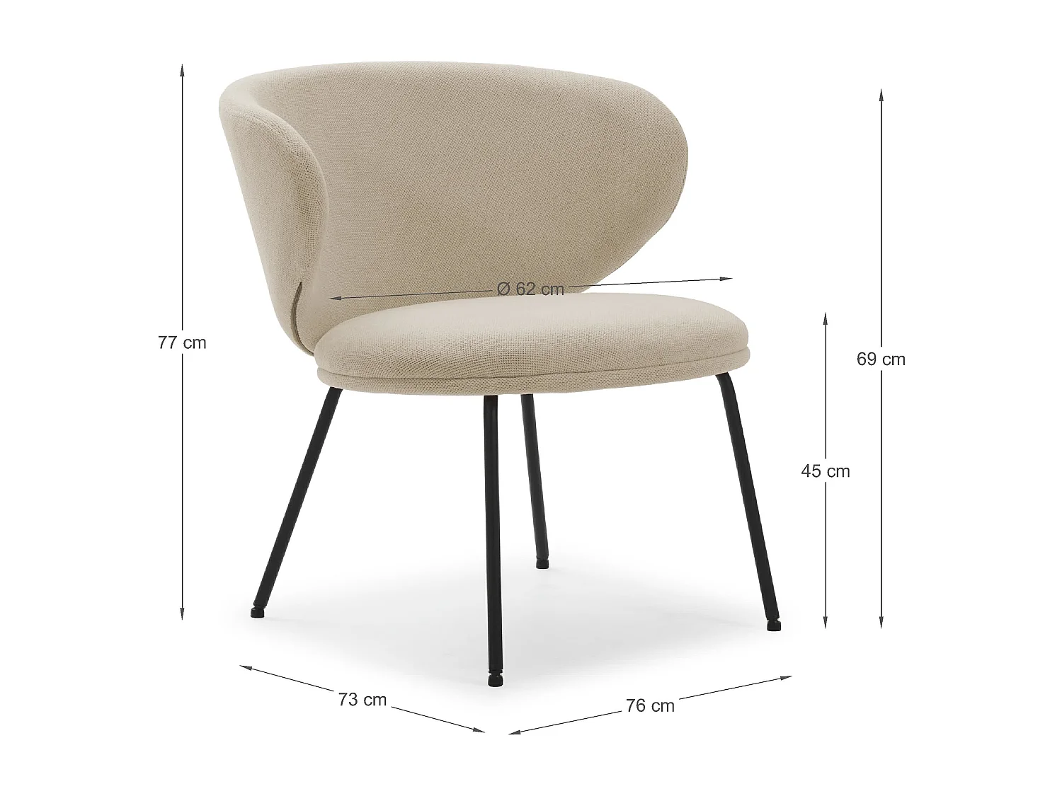 Havel - Fauteuil en tissu et métal - Beige