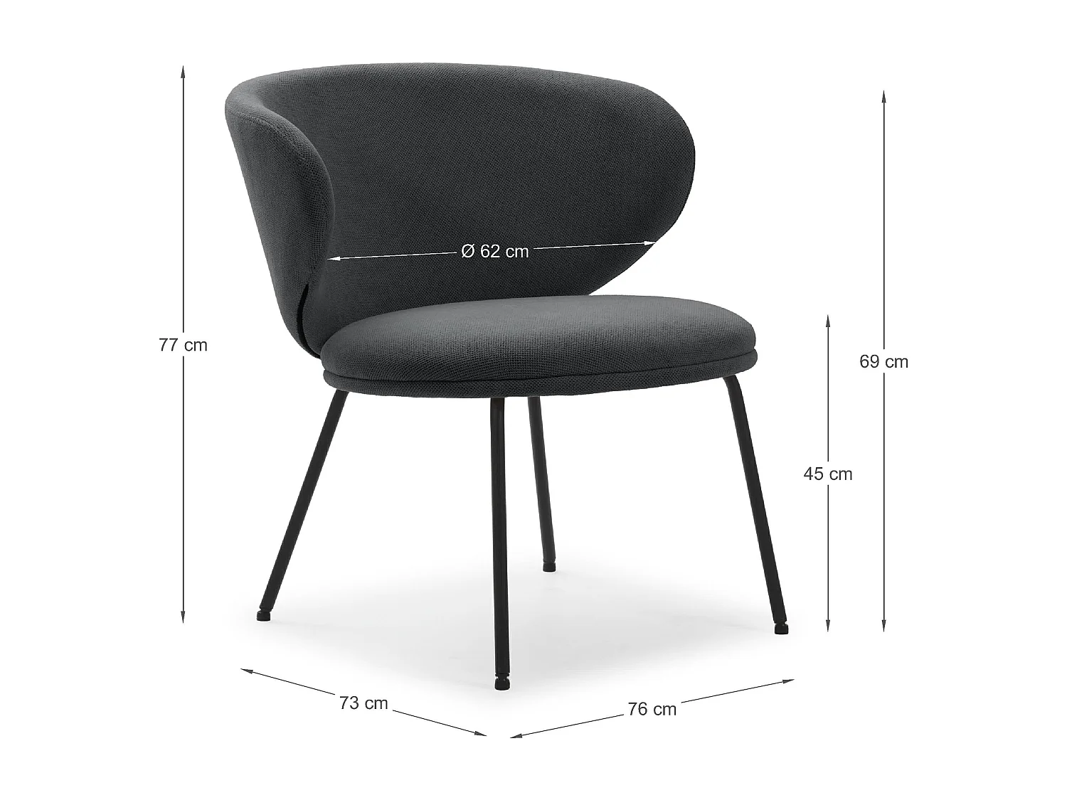 Havel - Fauteuil en tissu et métal - Gris foncé