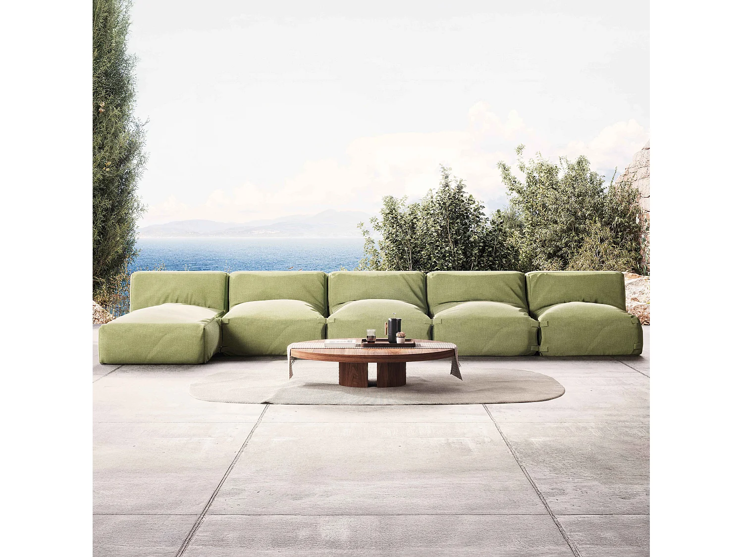 5-zits modulair tuinmeubel met cactusgroene chaise longue