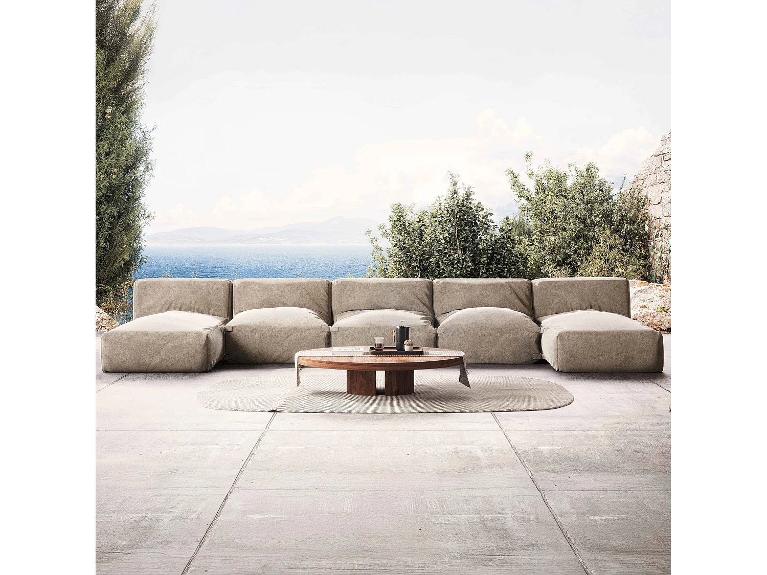 5-zits modulair tuinmeubel met beige chaise longue