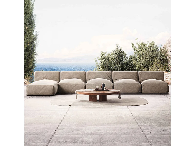 5-zits modulair tuinmeubel met beige chaise longue