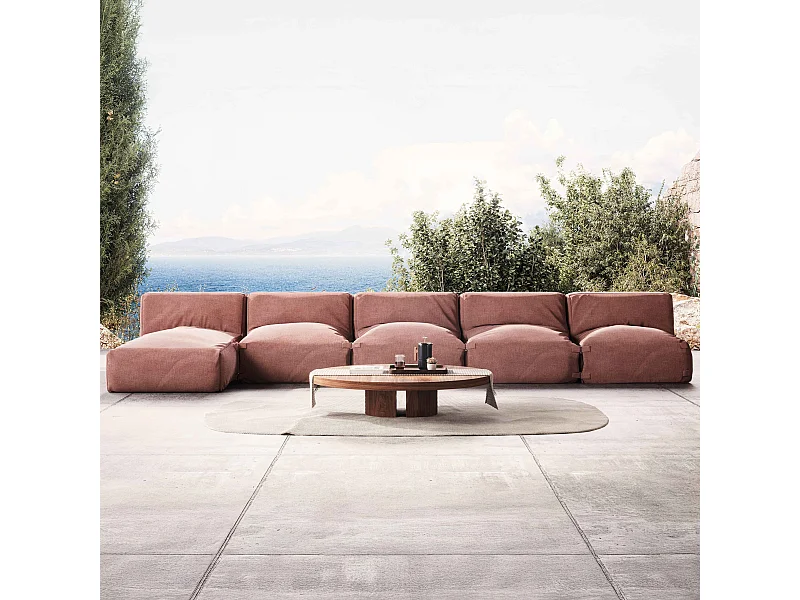 5-zits modulair tuinmeubel met terracotta ligbed