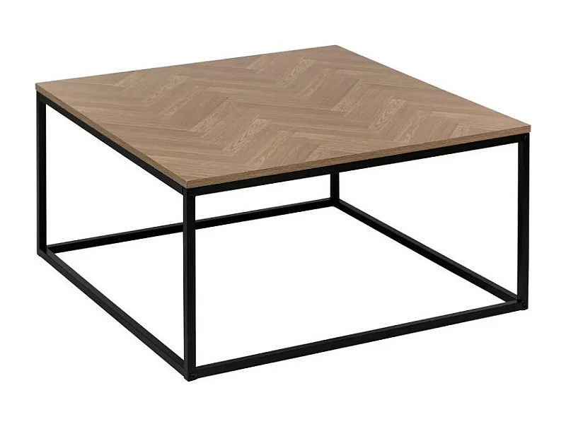 Table Basse Carrée "Chevrons" 80cm Naturel & Noir