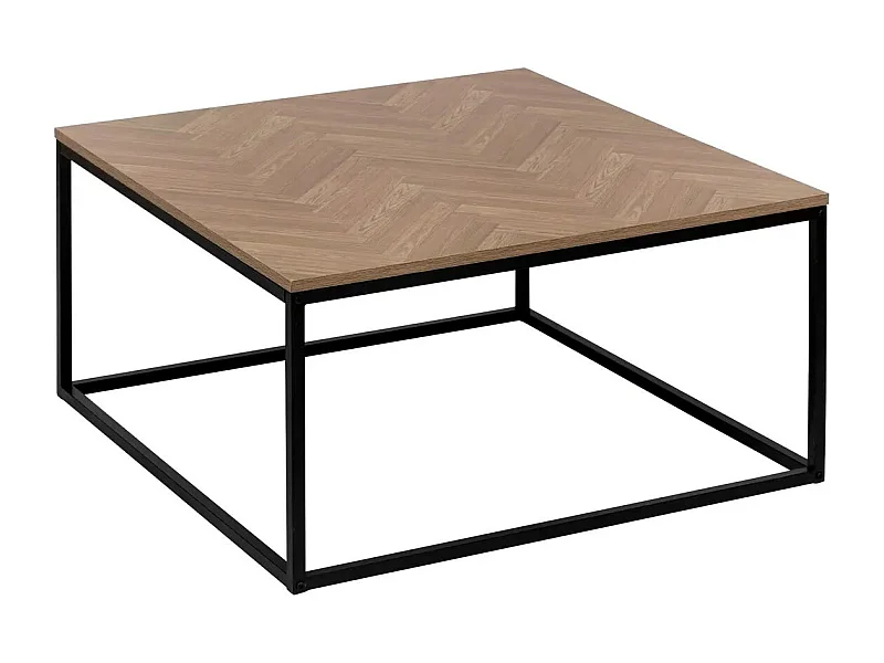 Table Basse Carrée "Chevrons" 80cm Naturel & Noir