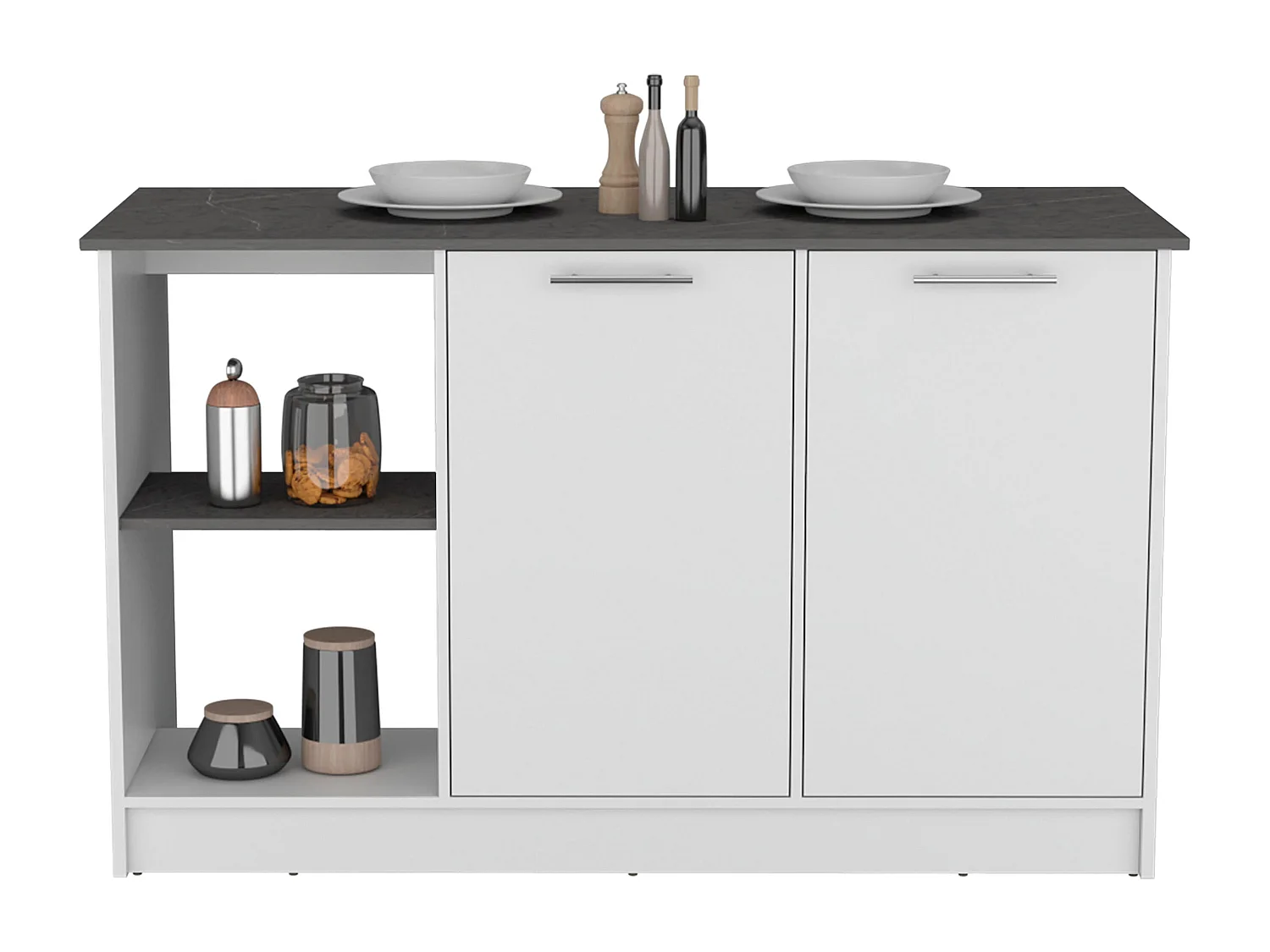 Isola da cucina Juniper in melaminico con 2 ante e 6 ripiani, multicolore, 90 cm X 150 cm X 64 cm