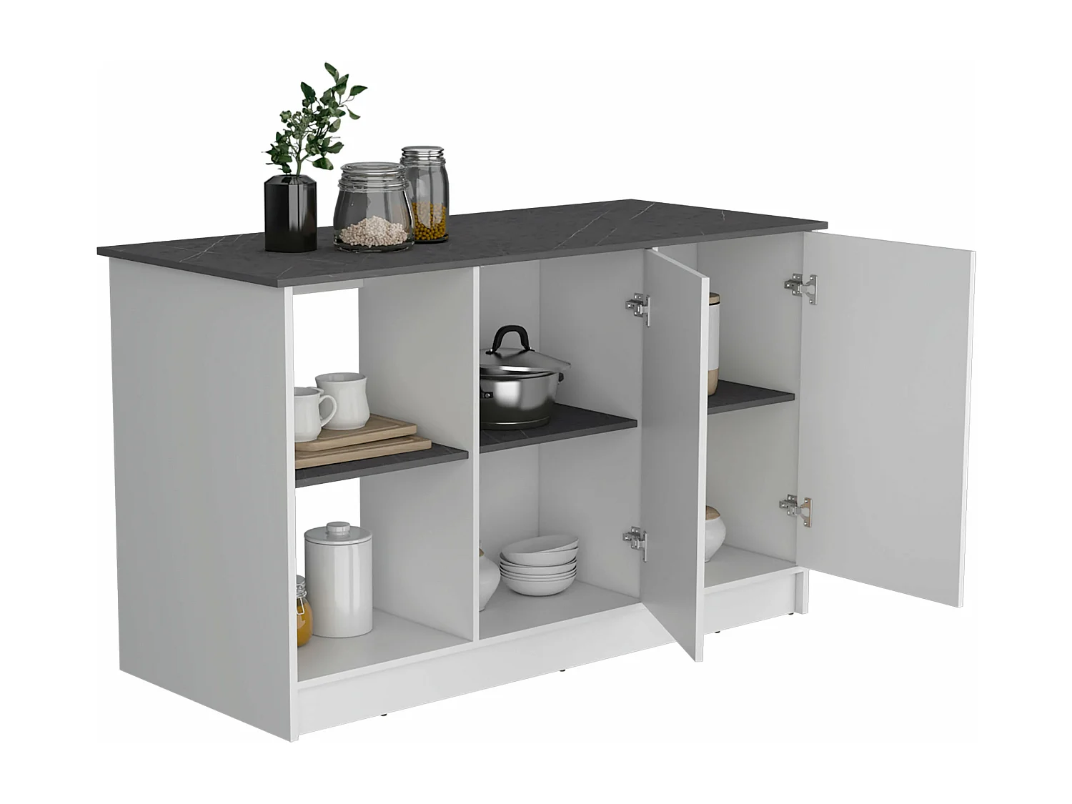 Isola da cucina Juniper in melaminico con 2 ante e 6 ripiani, multicolore, 90 cm X 150 cm X 64 cm