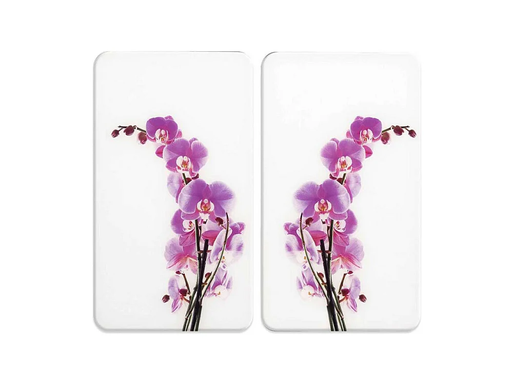 Lot de 2 plaques de protection en verre Universelle "Fleurs d´Orchidées" - Multicolore - l 30 x L 52 cm