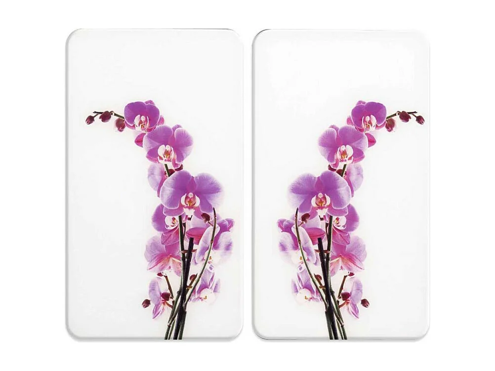 Lot de 2 plaques de protection en verre Universelle "Fleurs d´Orchidées" - Multicolore - l 30 x L 52 cm