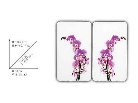 Lot de 2 plaques de protection en verre Universelle "Fleurs d´Orchidées" - Multicolore - l 30 x L 52 cm