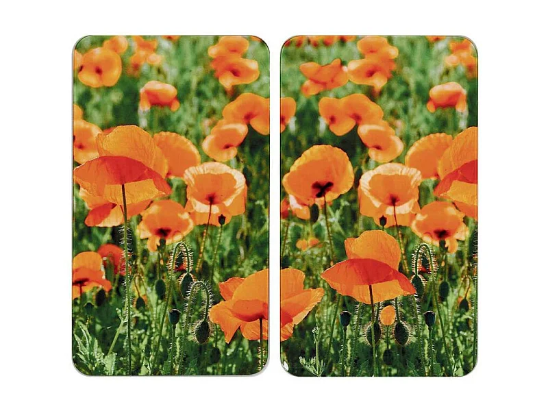 Lot de 2 plaques de protection en verre Universelle "Champ de Coquelicots" - Multicolore - l 30 x L 52 cm
