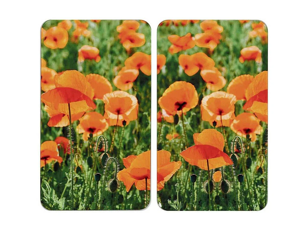 Lot de 2 plaques de protection en verre Universelle "Champ de Coquelicots" - Multicolore - l 30 x L 52 cm
