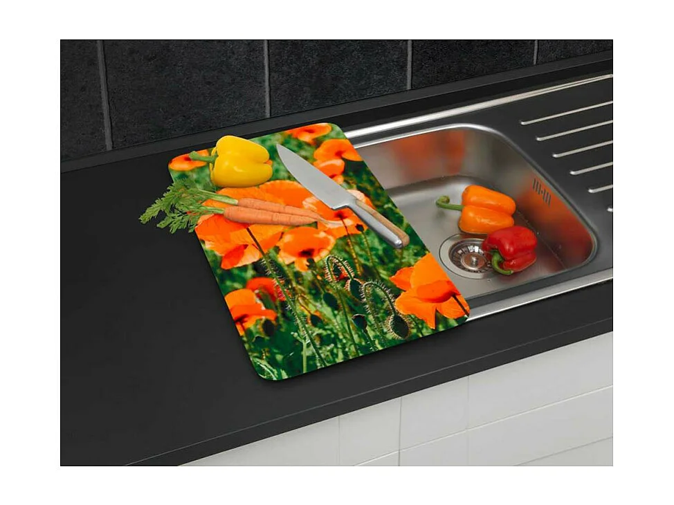 Lot de 2 plaques de protection en verre Universelle "Champ de Coquelicots" - Multicolore - l 30 x L 52 cm