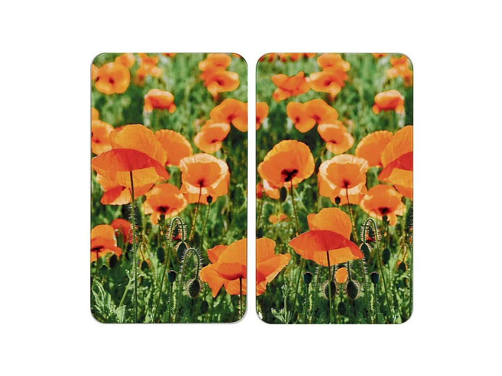 Lot de 2 plaques de protection en verre Universelle "Champ de Coquelicots" - Multicolore - l 30 x L 52 cm