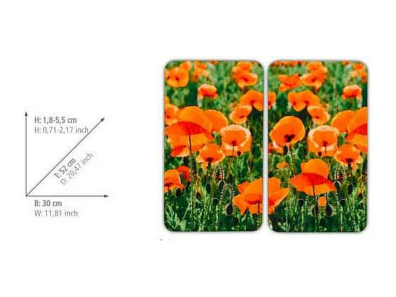 Lot de 2 plaques de protection en verre Universelle "Champ de Coquelicots" - Multicolore - l 30 x L 52 cm