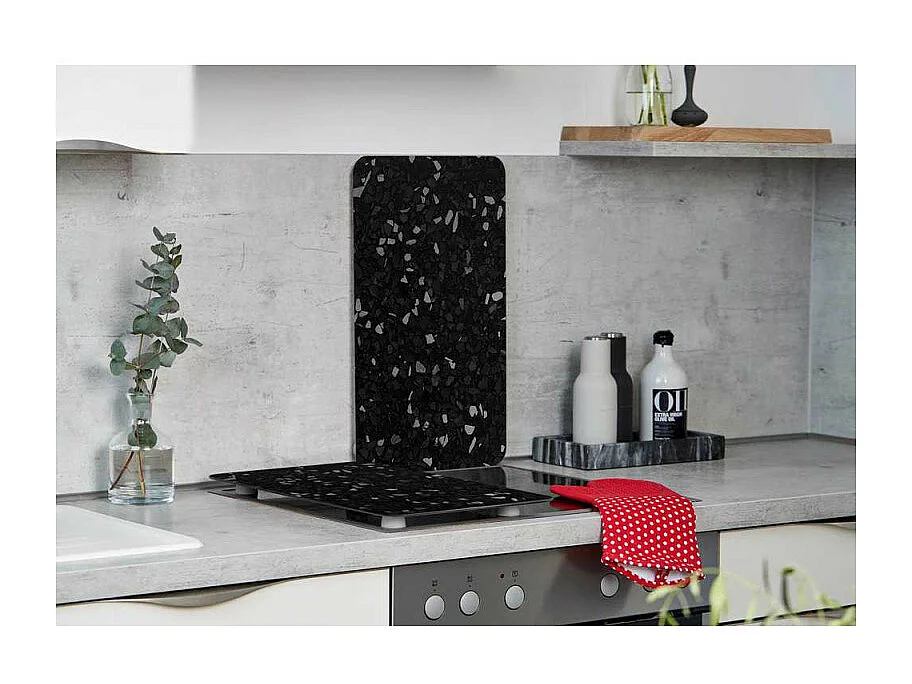 Lot de 2 protections de plaque de cuisson en verre trempé "Terrazzo" - Noir - L 52 x l 30 cm