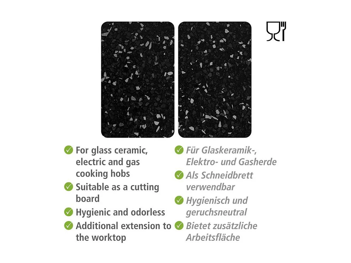 Lot de 2 protections de plaque de cuisson en verre trempé "Terrazzo" - Noir - L 52 x l 30 cm