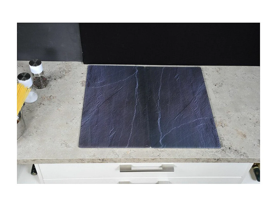 Planche à découper en verre - Couvre plaques - Lot de 2 - Effet granite