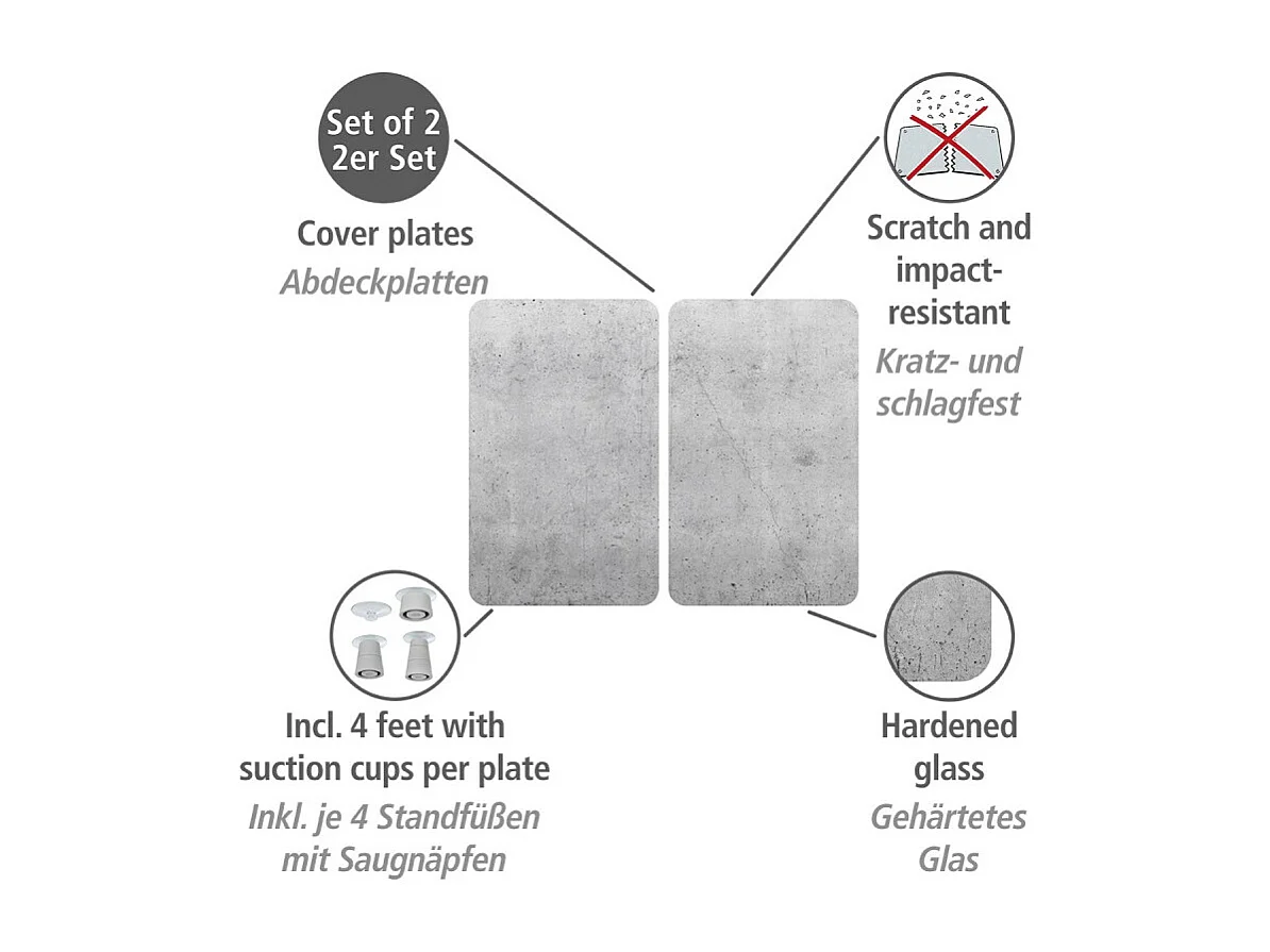 Plaque de protection en verre pour cuisinière effet béton - Gris - Taille universelle