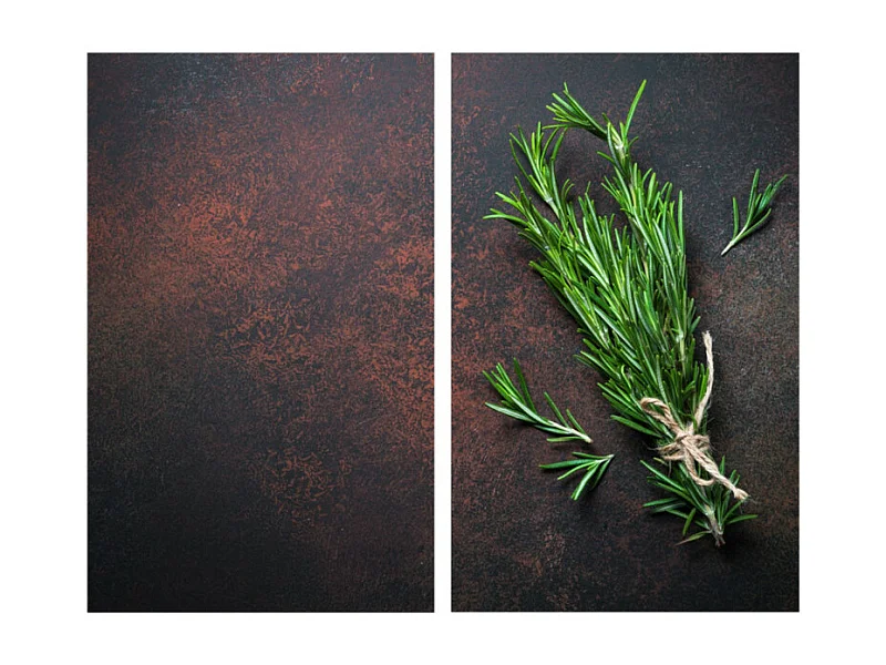 Lot de 2 protection plaque de cuisson à imprimé romarin - Noir/Vert - l 30 x L 52 cm